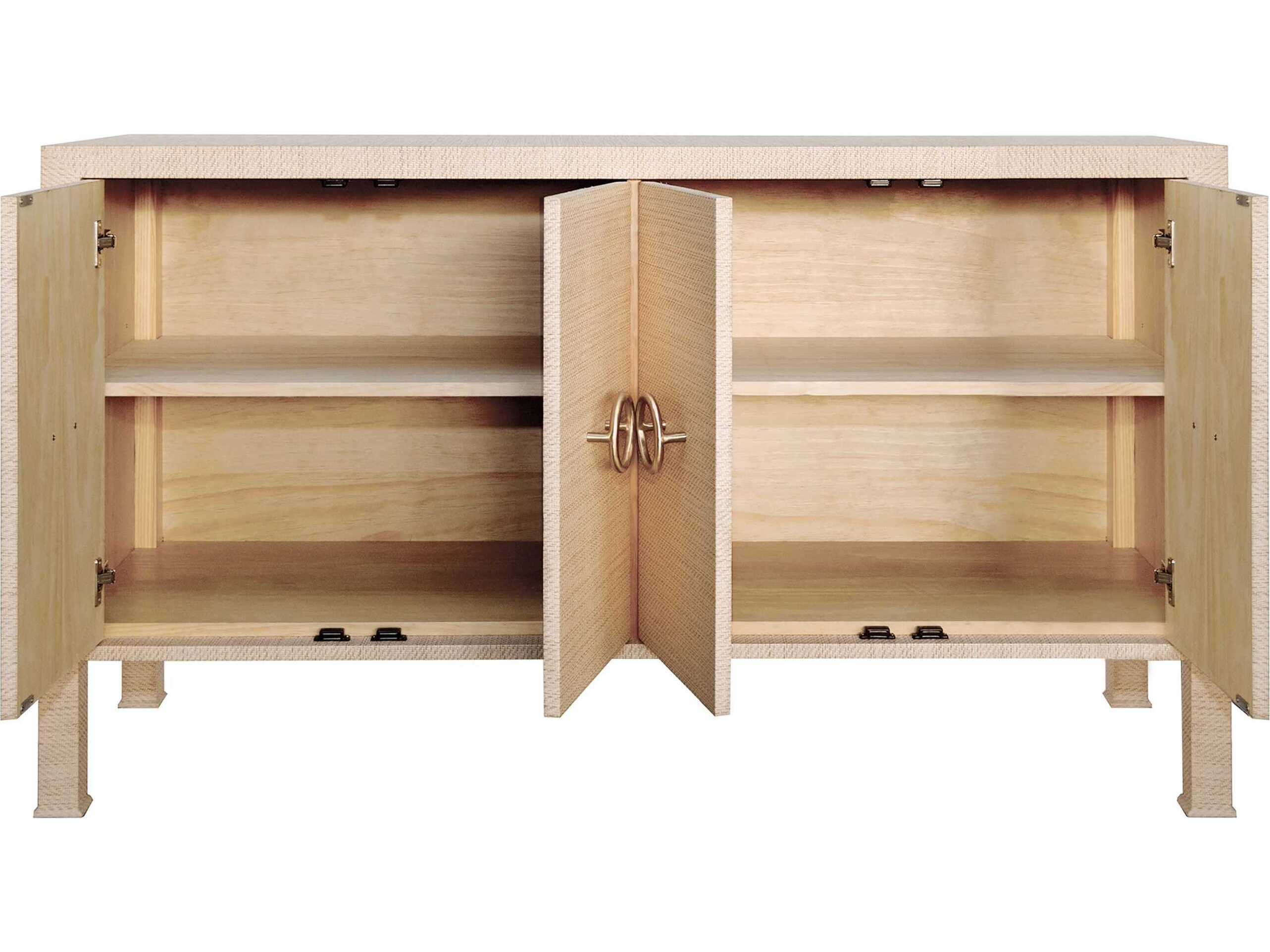 Worlds Away 58" Natural Grasscloth Antique Brass Sideboard