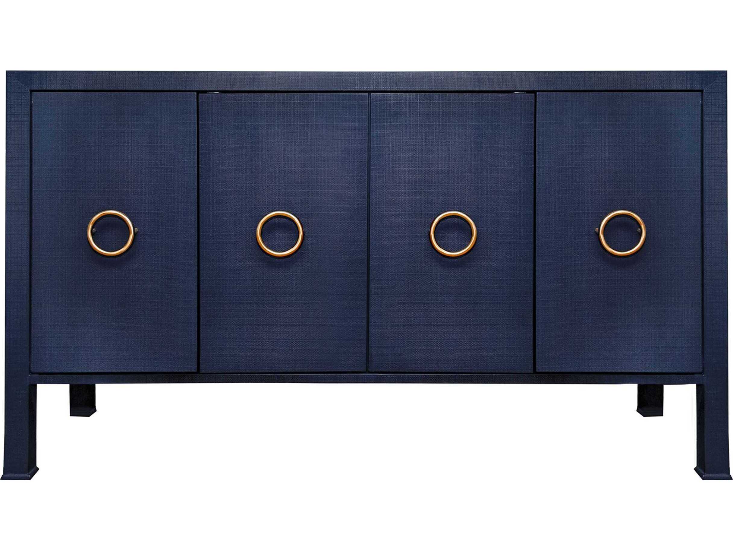 Worlds Away 58" Texture Navy Linen Antique Brass Sideboard