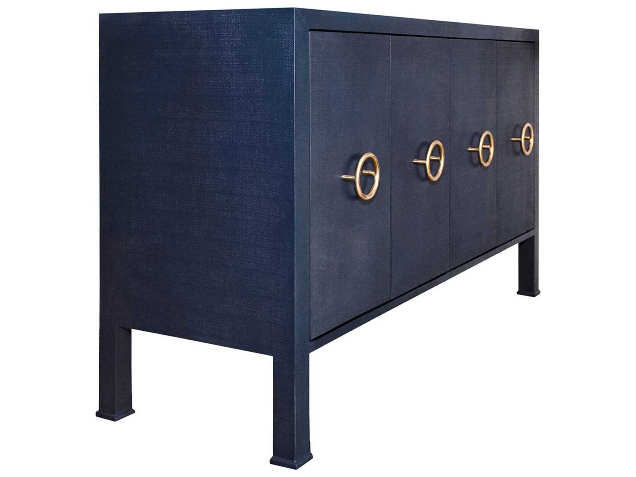 Worlds Away 58" Texture Navy Linen Antique Brass Sideboard
