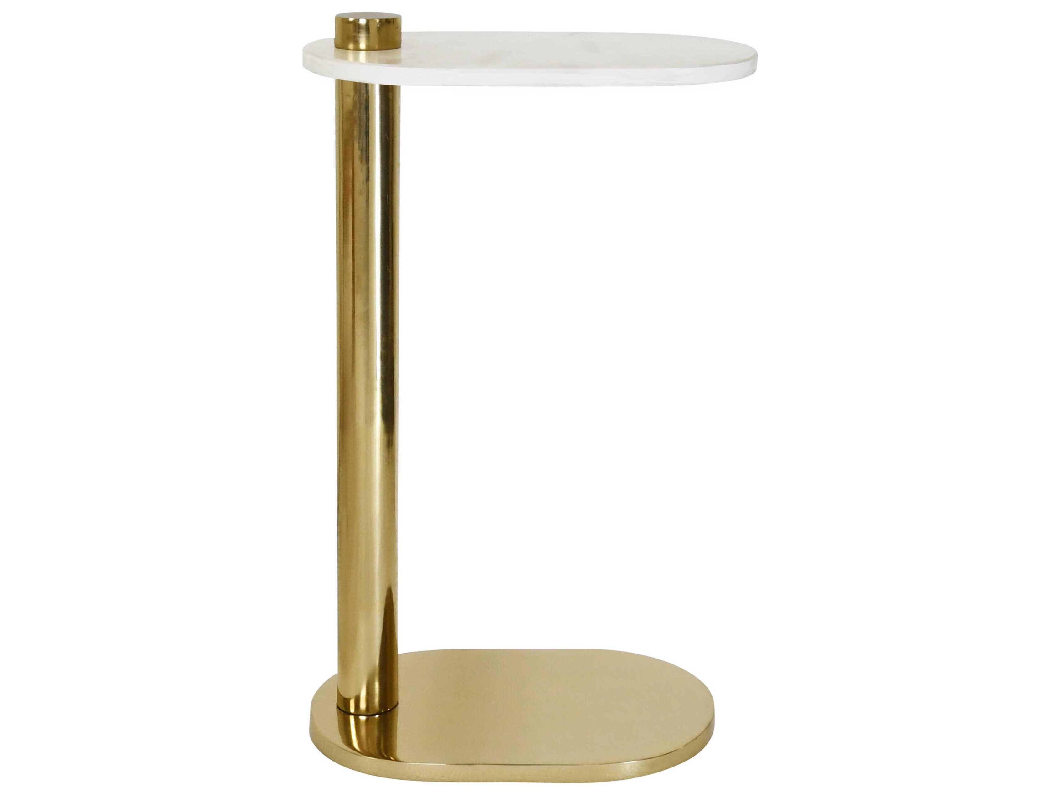 Worlds Away Racetrack C Oval Marble Brass White End Table