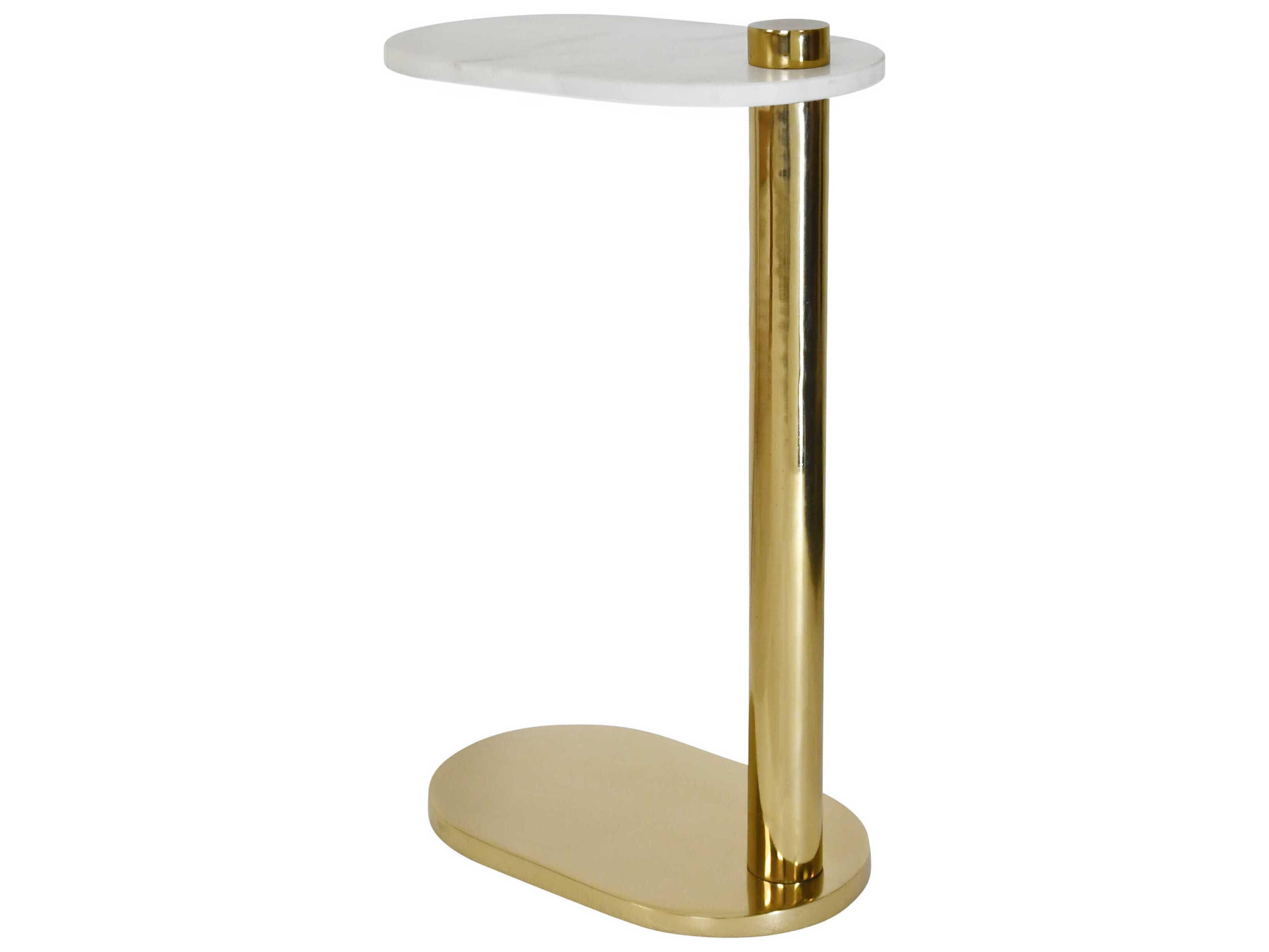 Worlds Away Racetrack C Oval Marble Brass White End Table