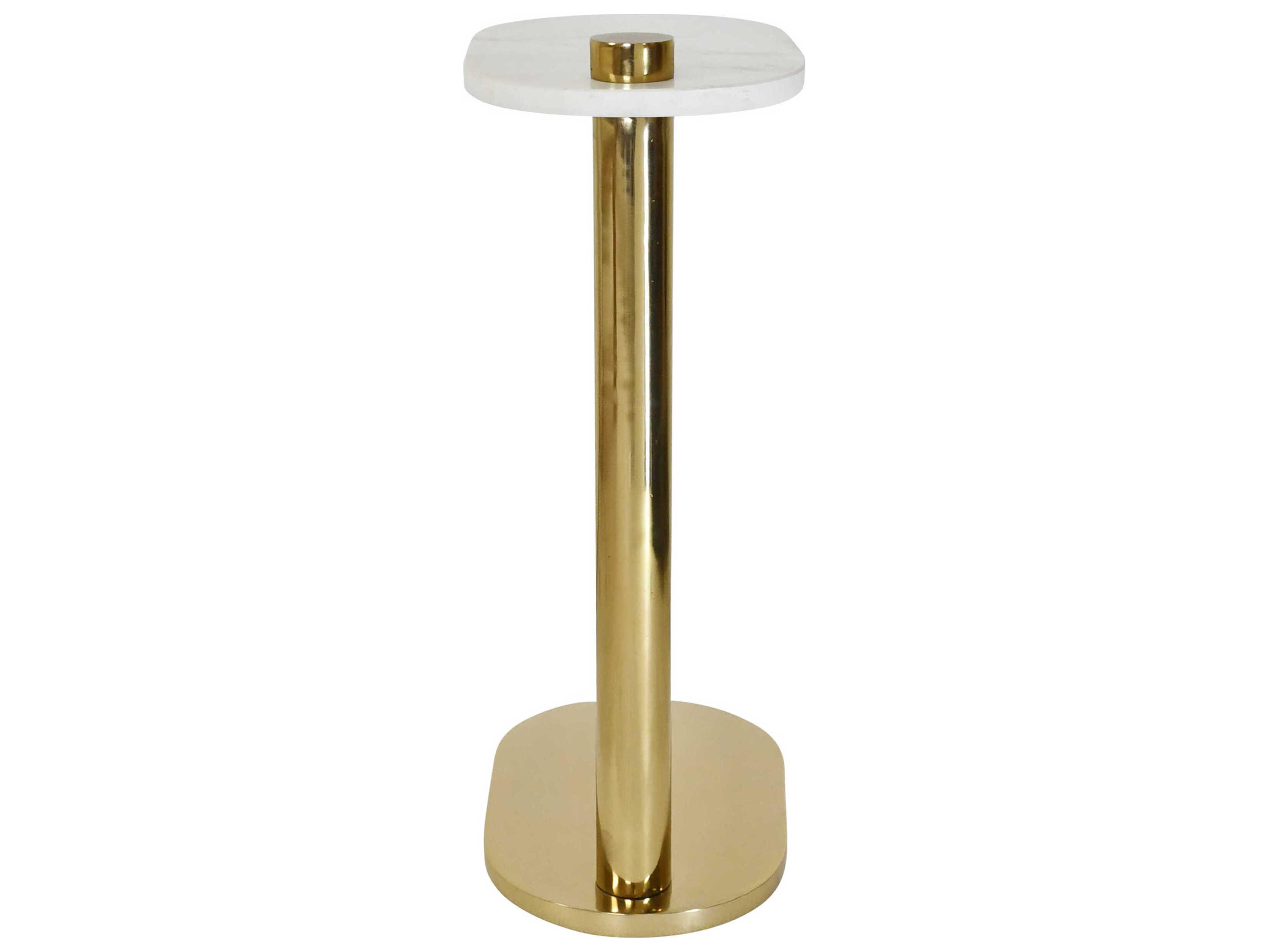 Worlds Away Racetrack C Oval Marble Brass White End Table