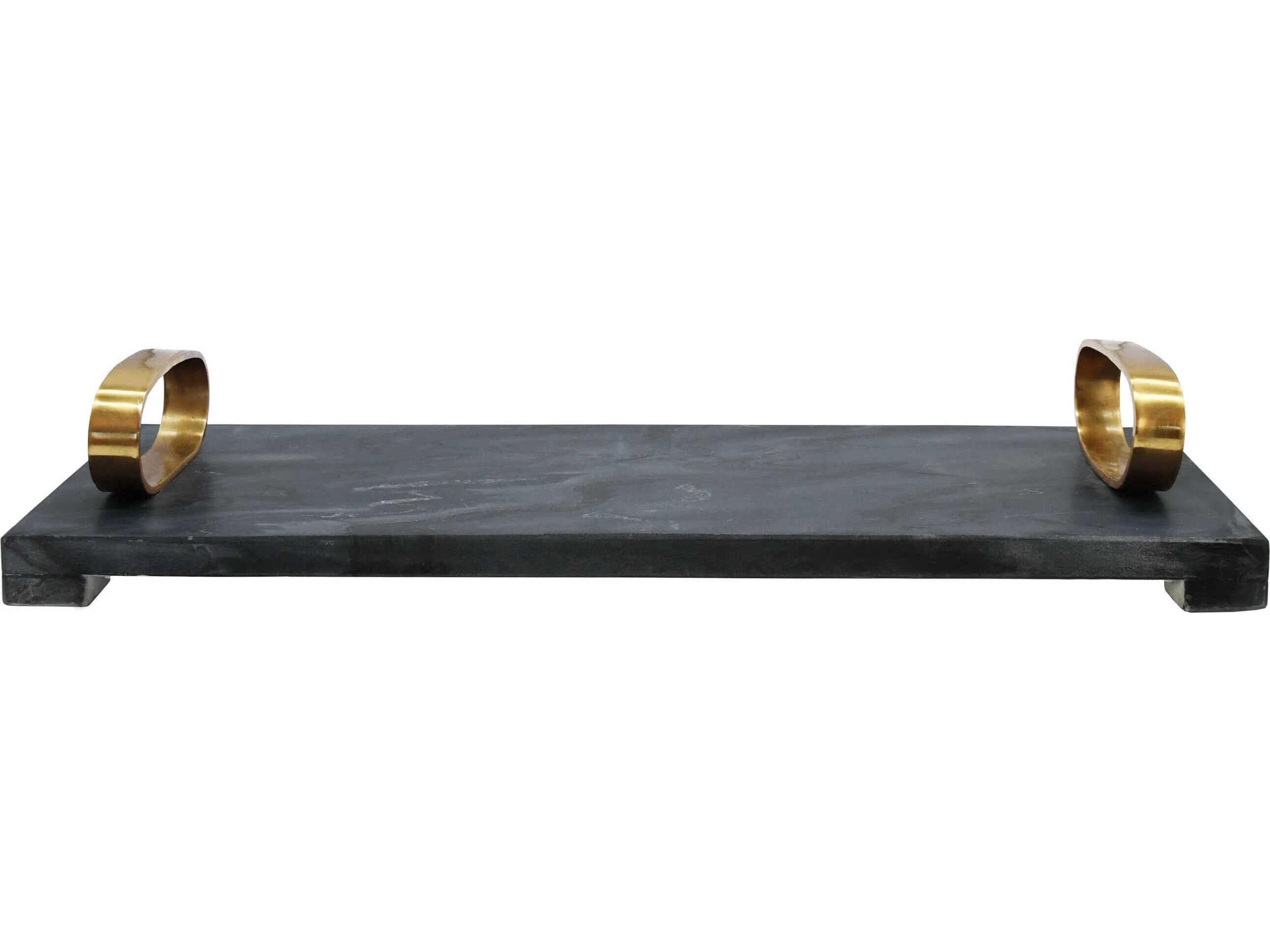 Worlds Away Black Marble / Brass Serving Tray
