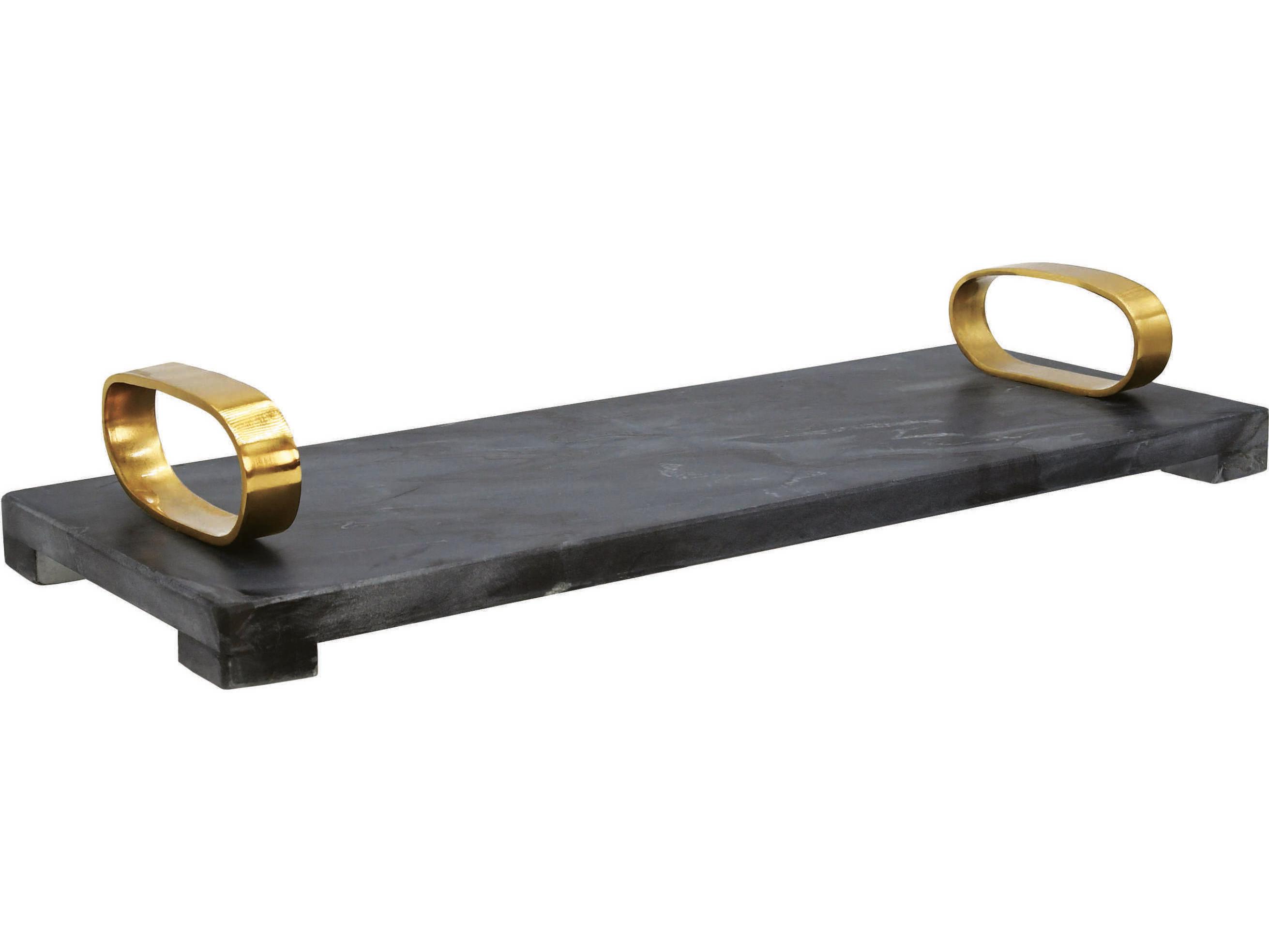 Worlds Away Black Marble / Brass Serving Tray
