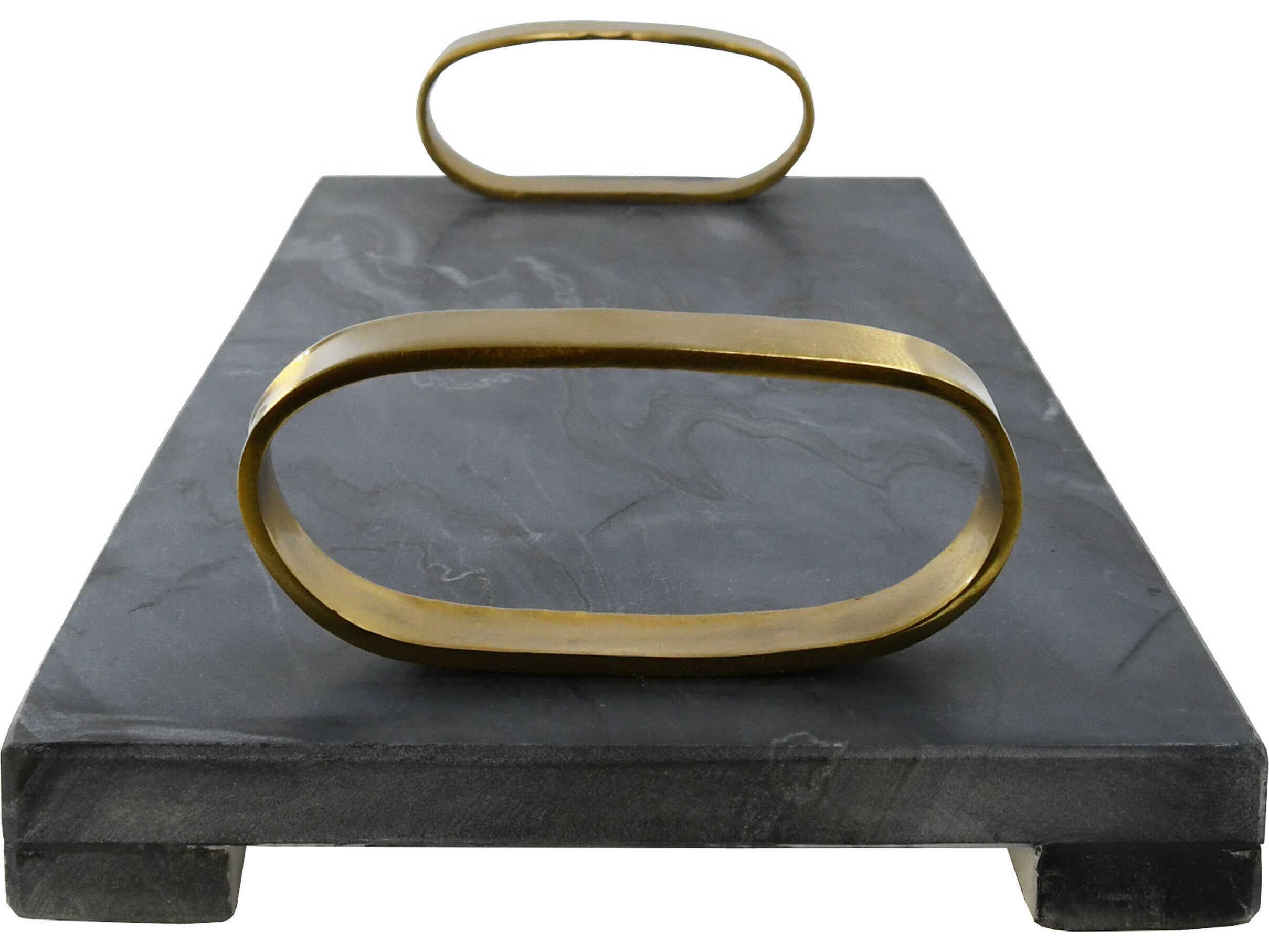Worlds Away Black Marble / Brass Serving Tray