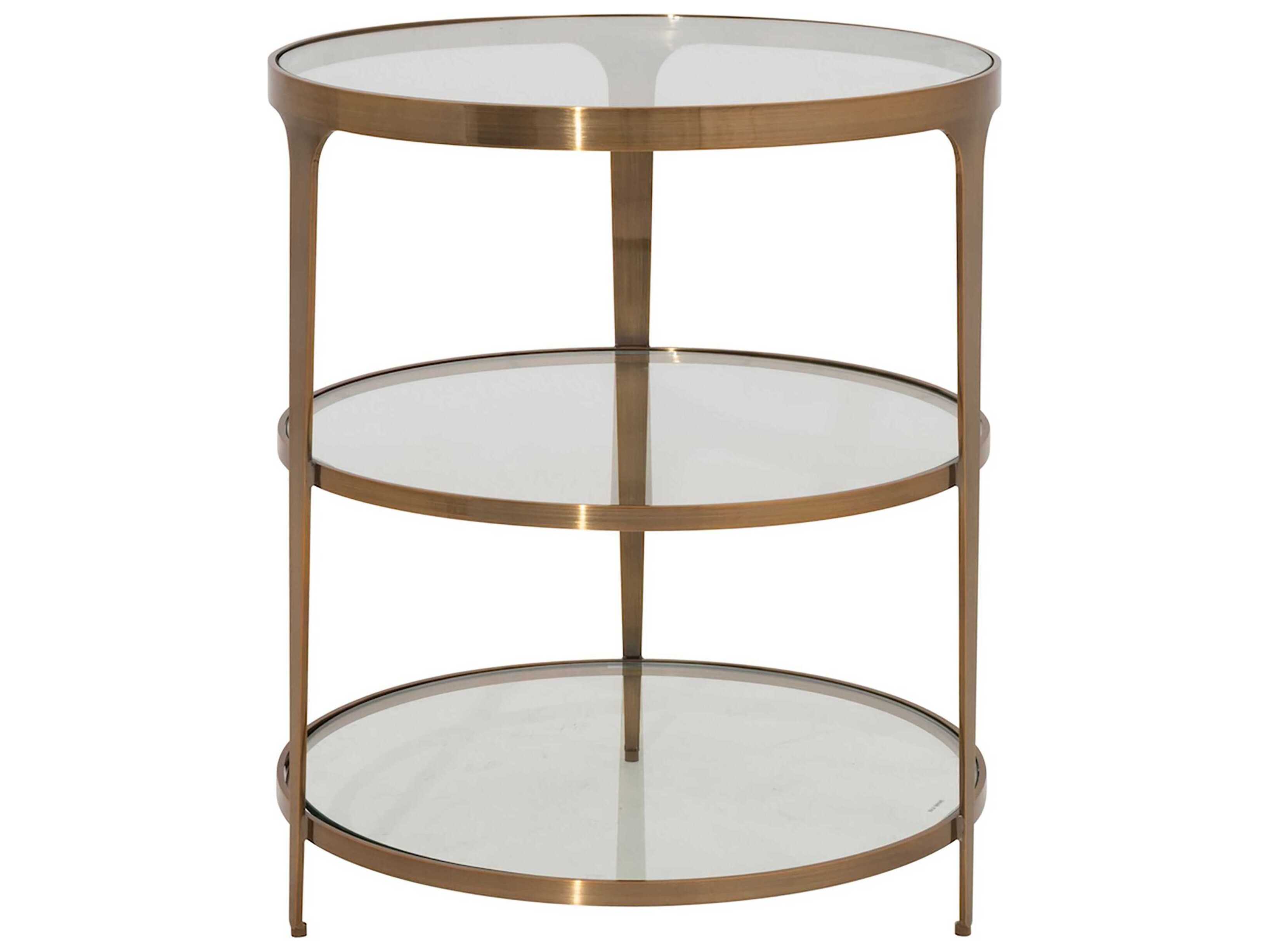 Worlds Away Round Glass Antique Brass End Table