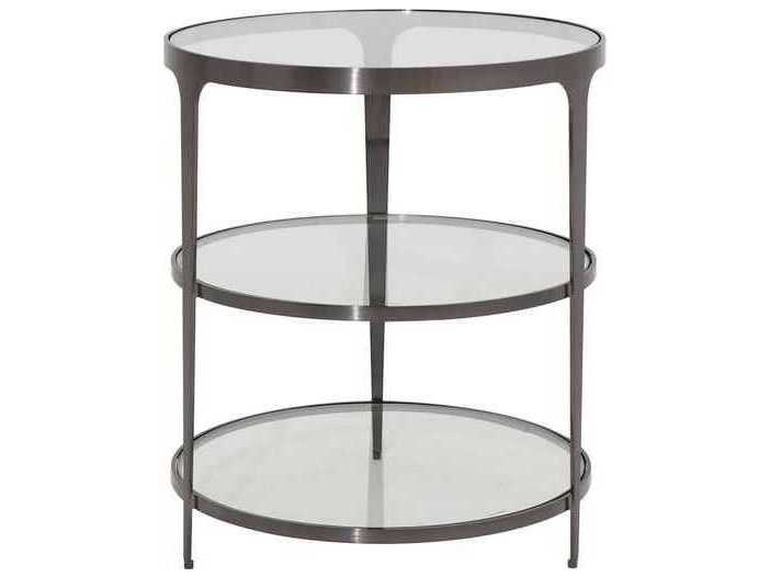 Worlds Away Round Glass Gunmetal End Table