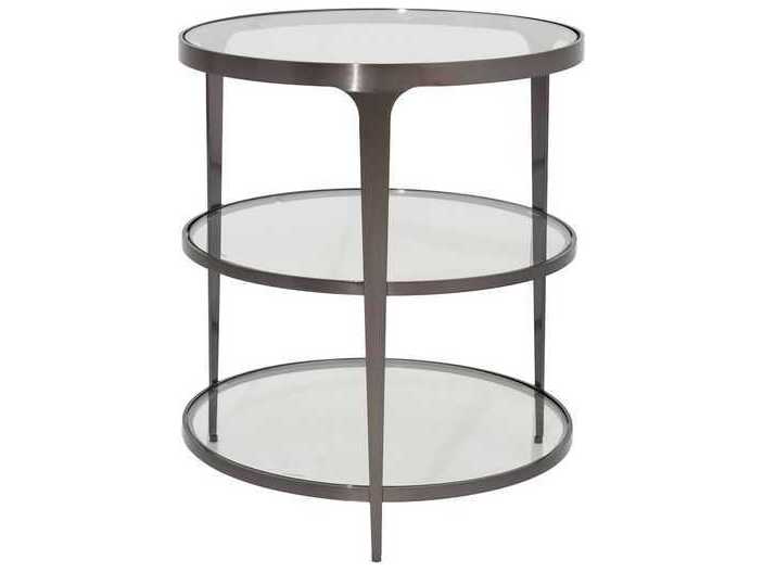 Worlds Away Round Glass Gunmetal End Table