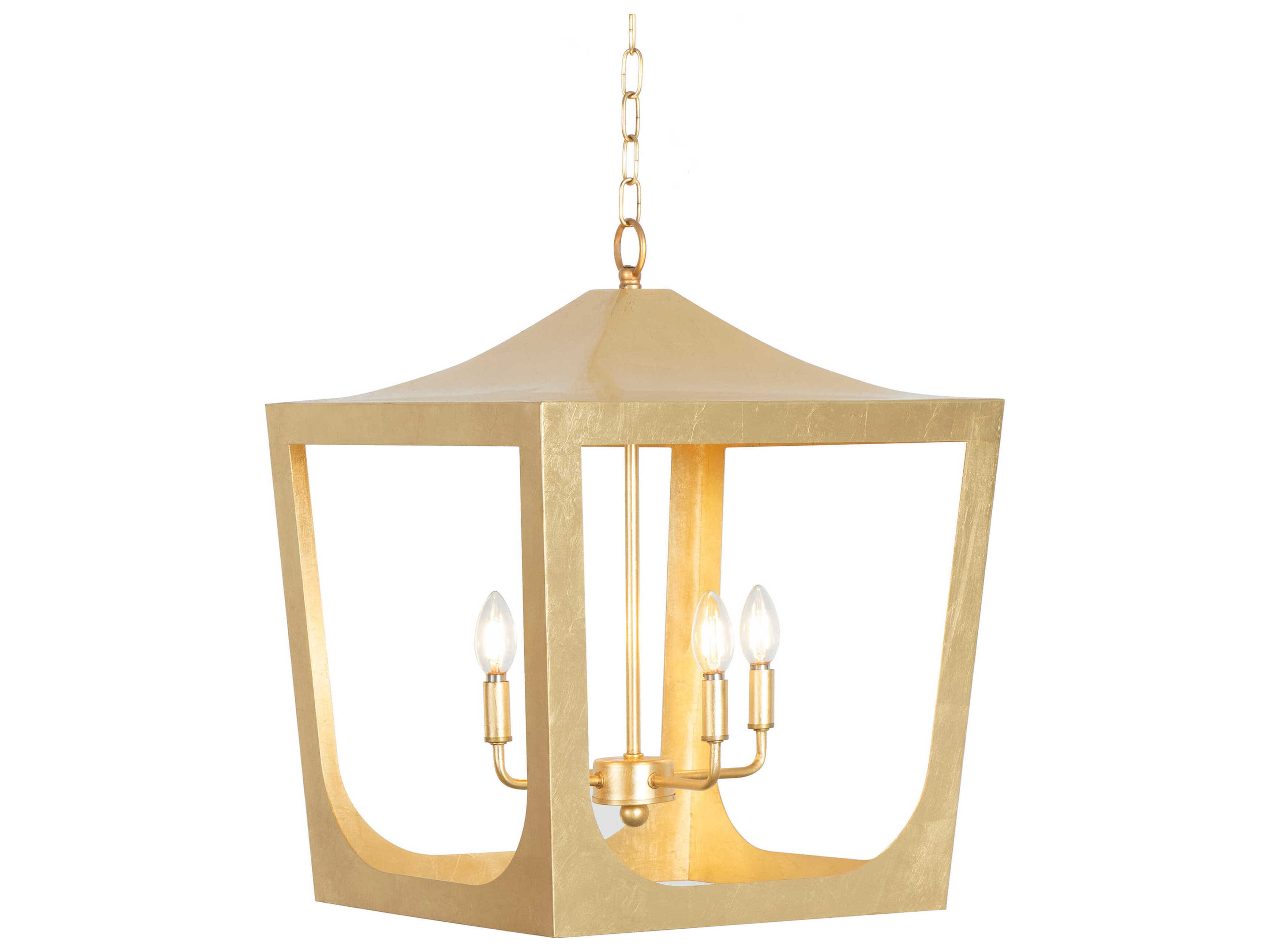 Worlds Away 4-Light Gold Leaf Candelabra Lantern Chandelier