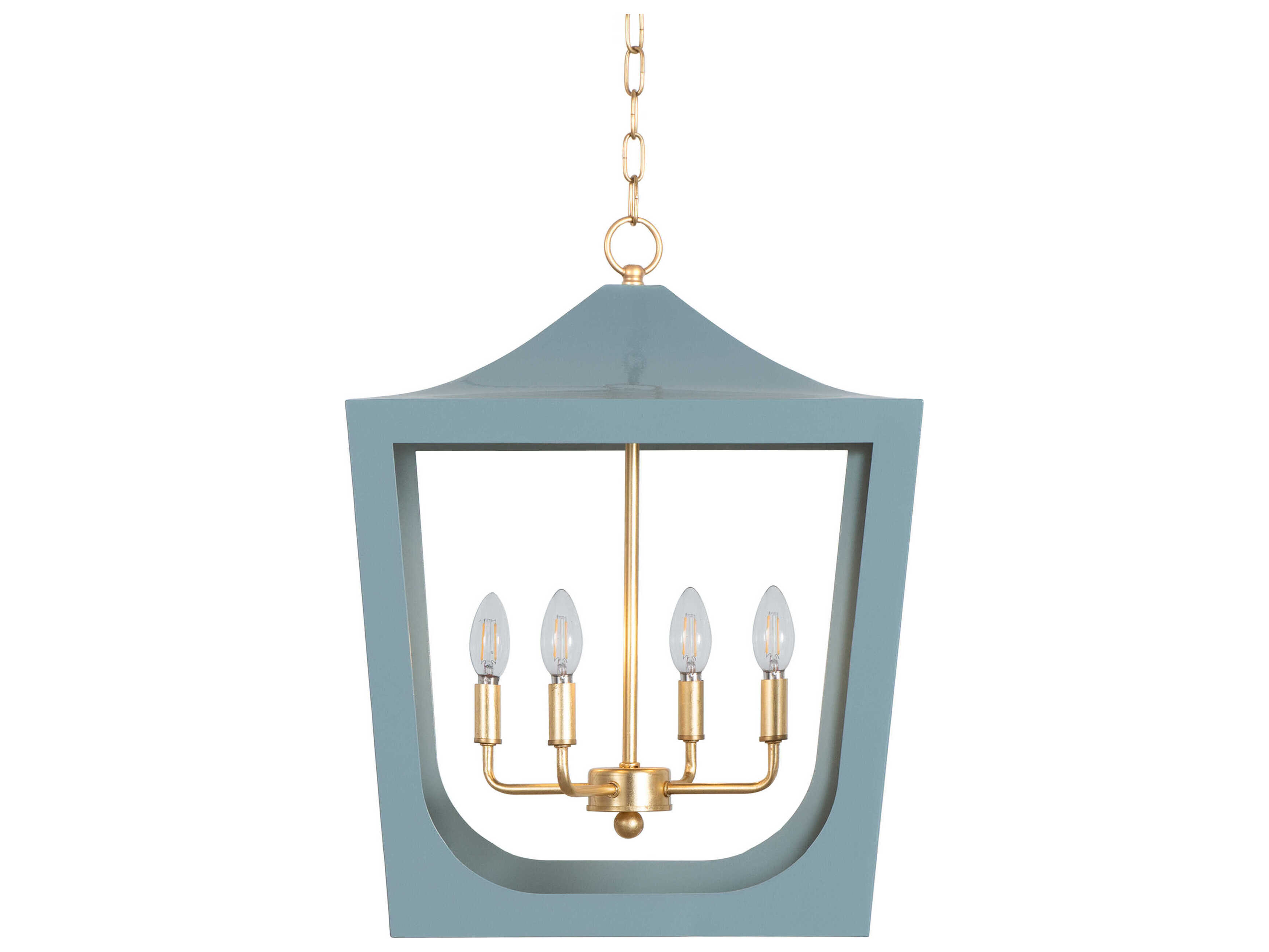 Worlds Away 4-Light Light Blue Powder Coat Gold Leaf Candelabra Lantern Chandelier