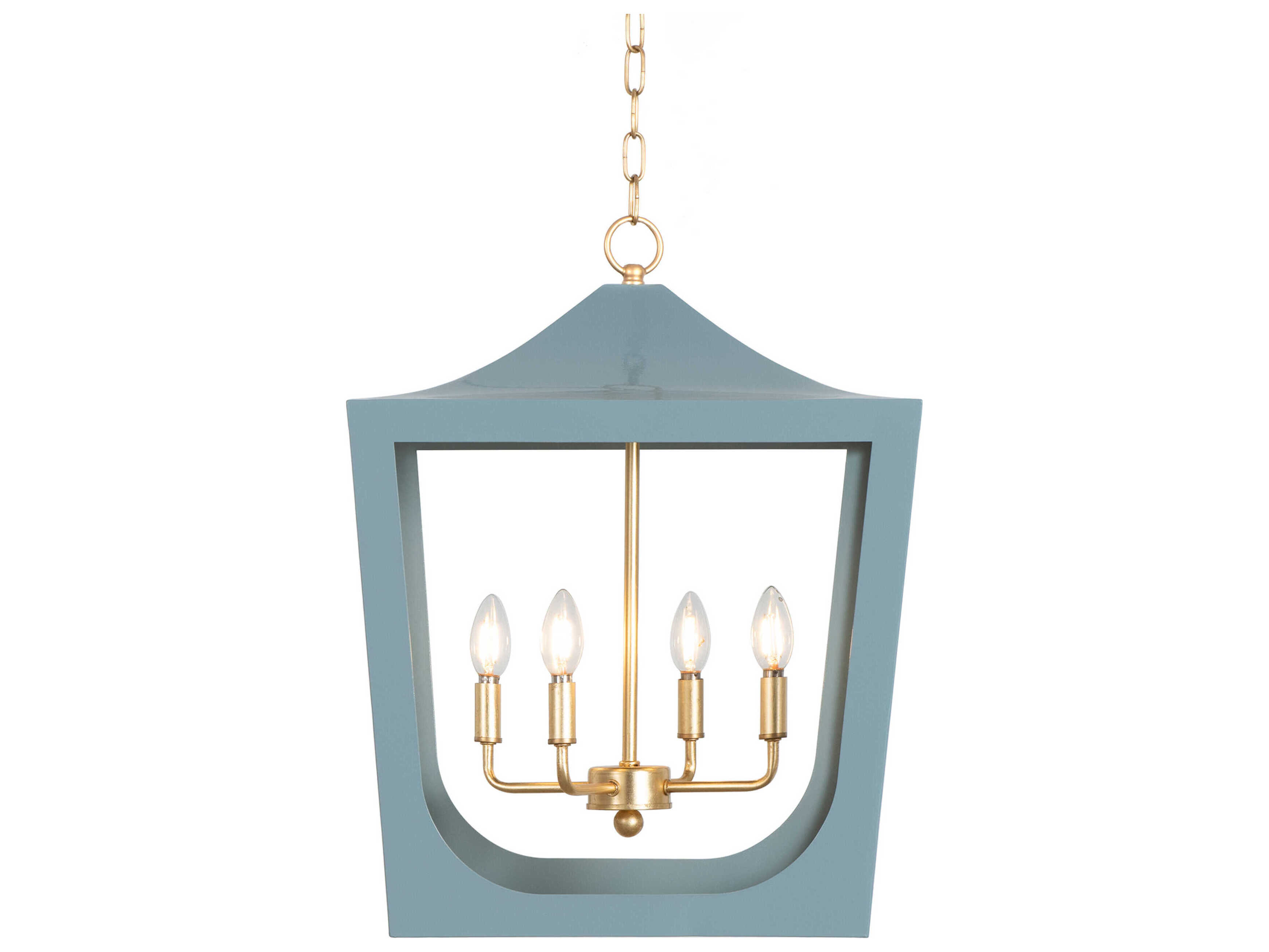 Worlds Away 4-Light Light Blue Powder Coat Gold Leaf Candelabra Lantern Chandelier