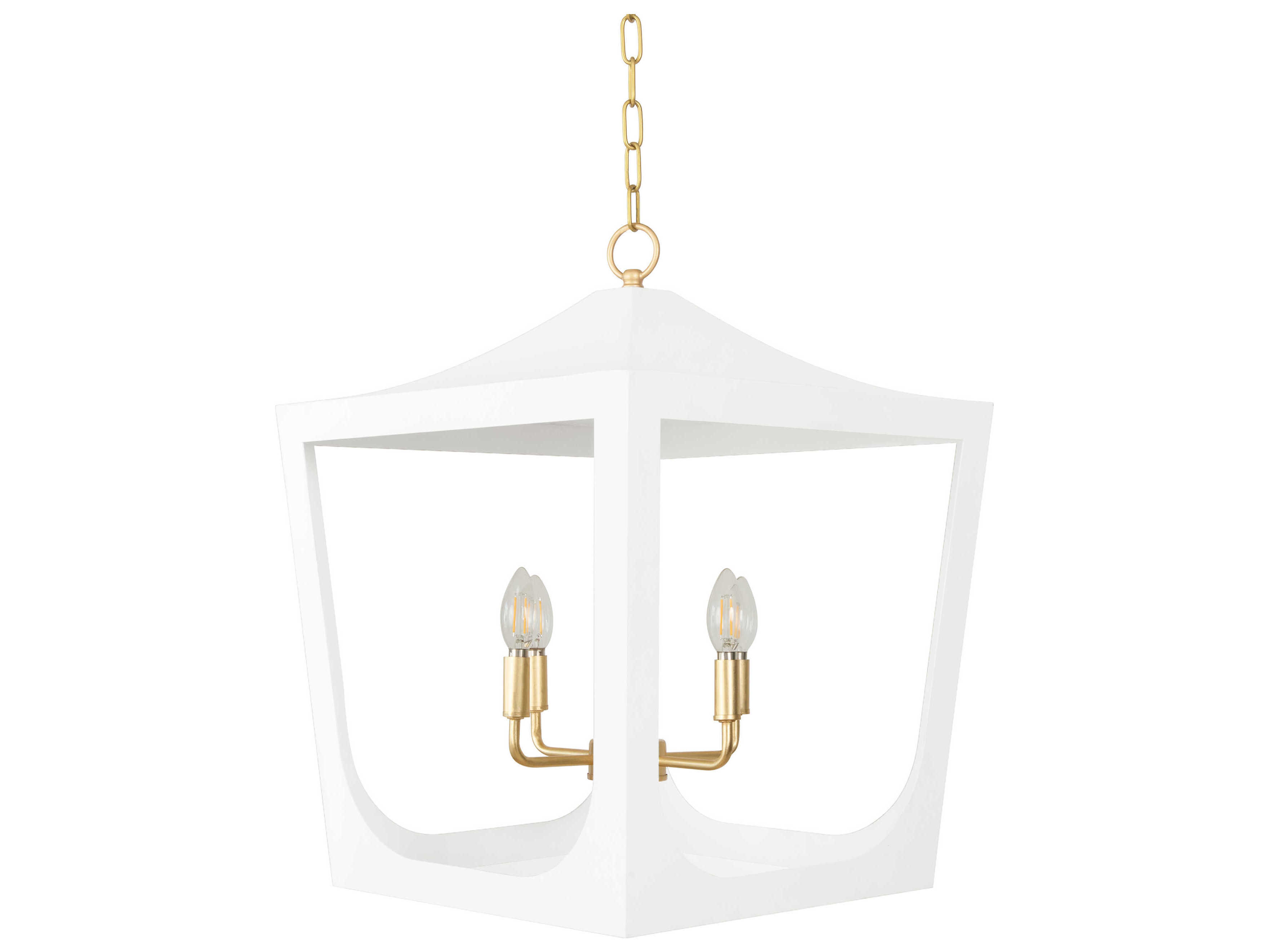Worlds Away 4-Light White Powder Coat Gold Leaf Candelabra Lantern Chandelier
