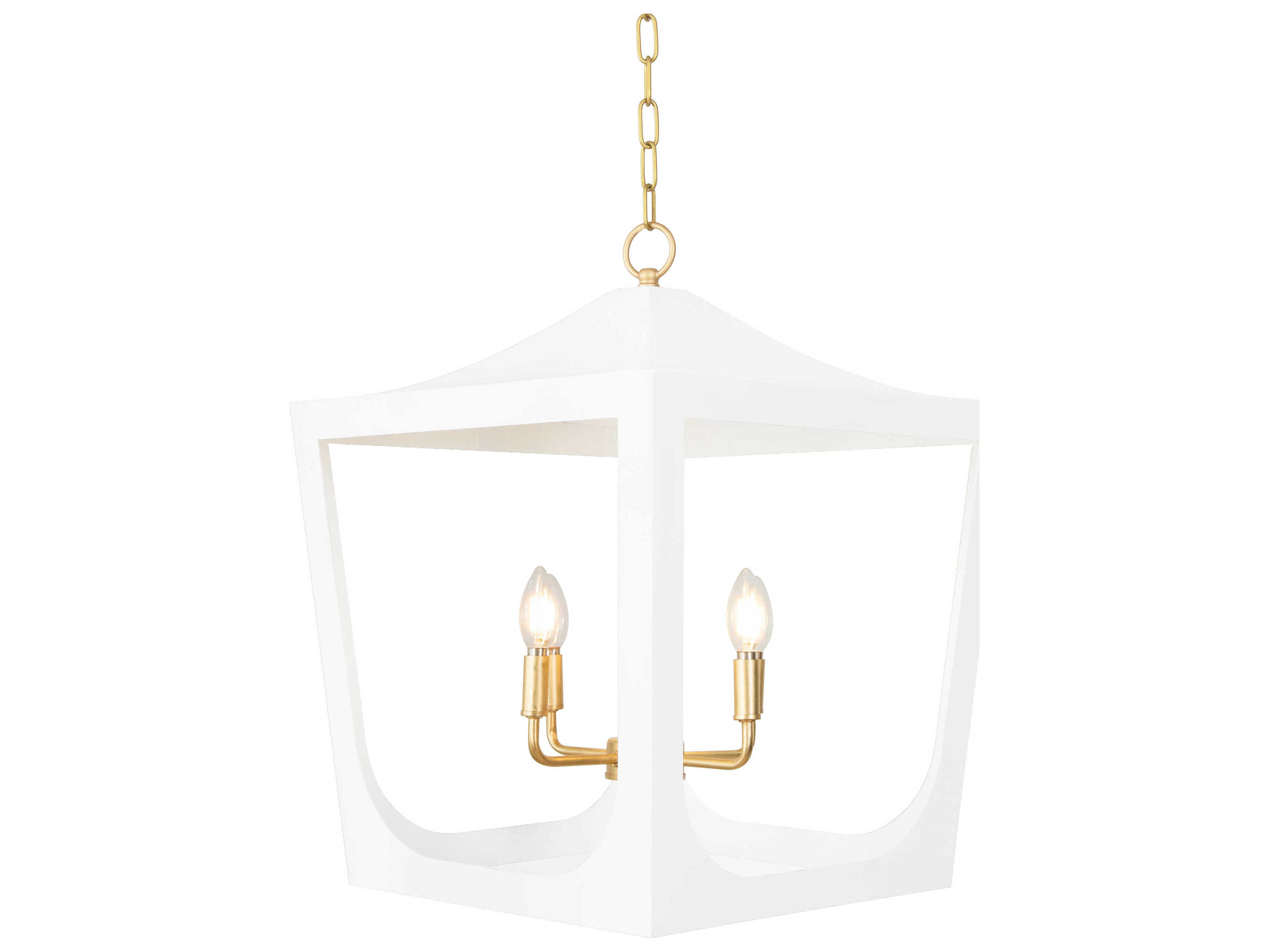Worlds Away 4-Light White Powder Coat Gold Leaf Candelabra Lantern Chandelier
