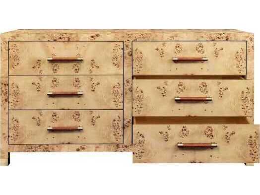 Worlds Away 6-Drawers Brown Burlwood Double Dresser