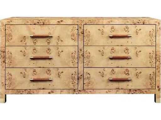 Worlds Away 6-Drawers Brown Burlwood Double Dresser
