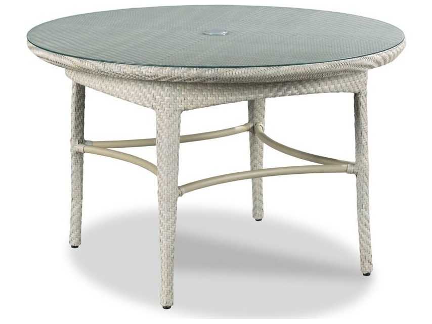 Woodbridge Outdoor Marigot Floral Gray Aluminum Wicker Round Umbrella Hole Dining Table