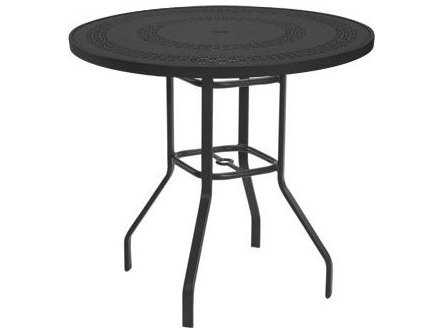 Windward Design Group Mayan Punched Aluminum Round Patio Bar Table with Umbrella Hole