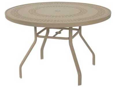 Windward Design Group Mayan Punched Aluminum Round Outdoor Patio Dining Table with Umbrella Hole
