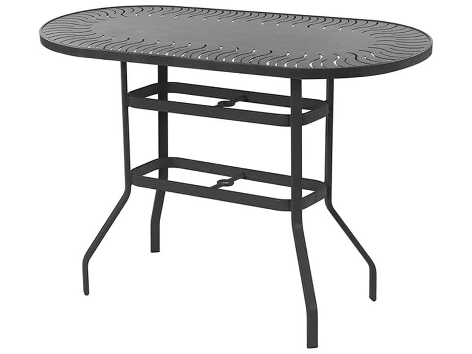Windward Design Group Sunburst Punched Aluminum Oval Outdoor Bar Table with Umbrella Hole