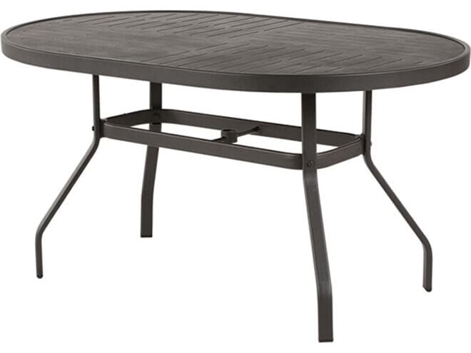 Windward Design Group Napa Punched Aluminum Oval Outdoor Dining Table with Umbrella Hole