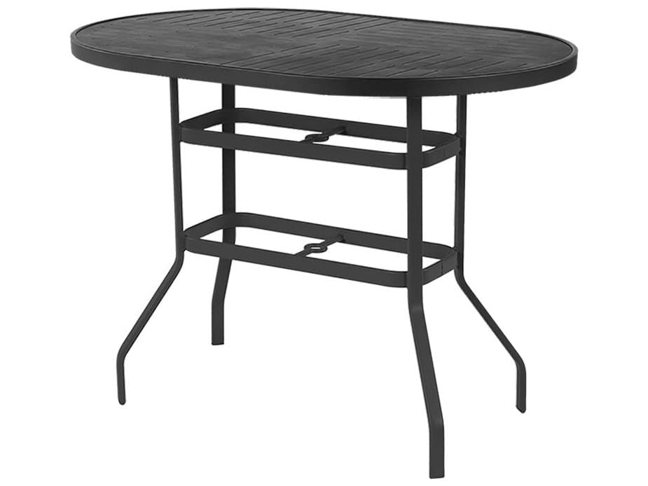 Windward Design Group Napa Punched Aluminum Oval Outdoor Counter Table with Umbrella Hole