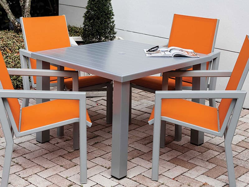 Windward Design Group Apollo Aluminum Square Outdoor Dining Table with Umbrella Hole
