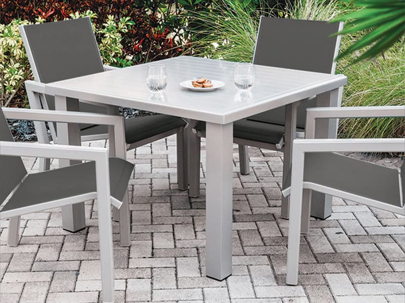 Windward Design Group Apollo Aluminum Square Outdoor Dining Table with Umbrella Hole