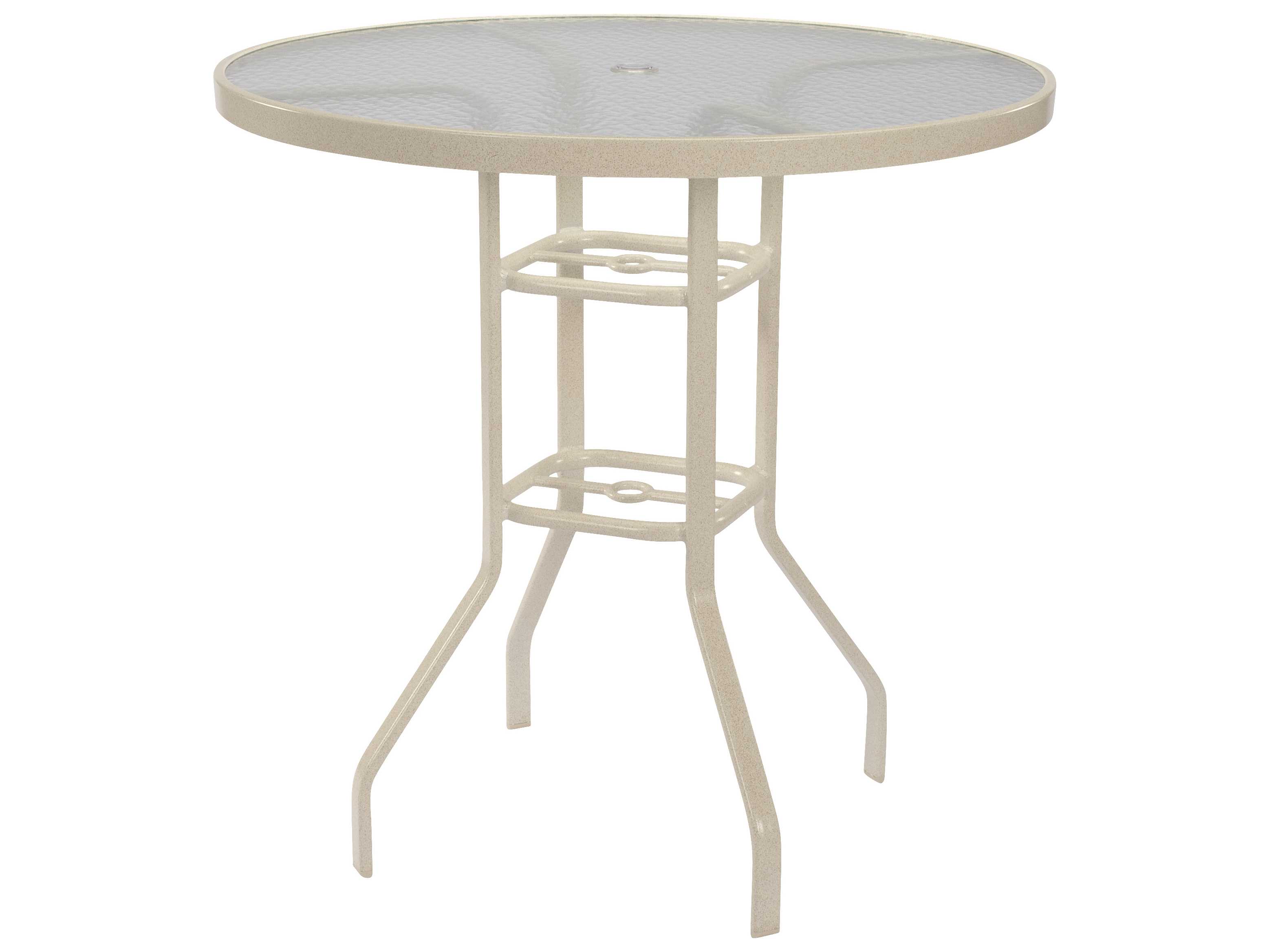 Windward Design Group Glass Top Aluminum Round Outdoor Bar Table with Umbrella Hole