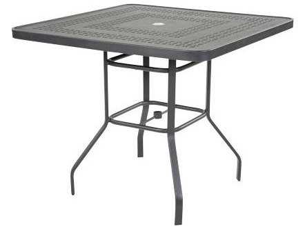 Windward Design Group Mayan Punched Aluminum Square Outdoor Patio Bar Table with Umbrella Hole