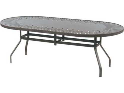 Windward Design Group Mayan Punched Aluminum Oval Outdoor Patio Dining Table with Umbrella Hole