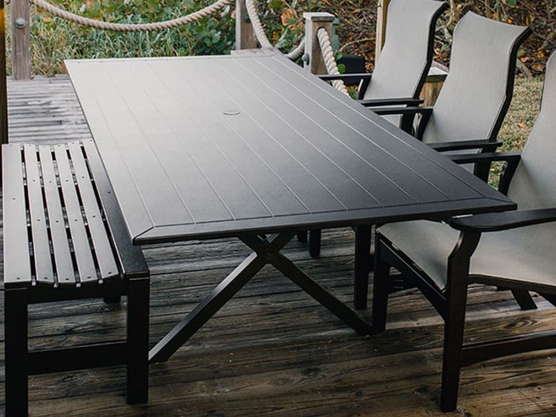 Windward Design Group Newport MGP Aluminum Rectangular Outdoor Patio Dining Table with Umbrella Hole