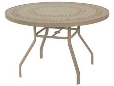 Windward Design Group Mayan Punched Aluminum Round Outdoor Patio Dining Table with Umbrella Hole