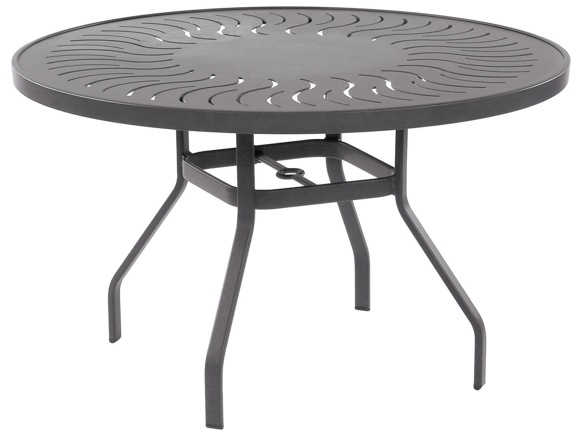 Windward Design Group Sunburst Punched Aluminum Round Outdoor Dining Table with Umbrella Hole