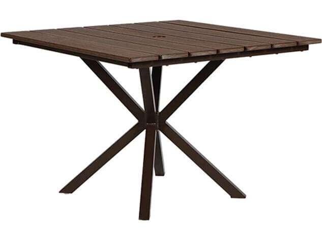 Windward Design Group Tahoe Plank MGP Aluminum Square Patio Dining Table with Umbrella Hole