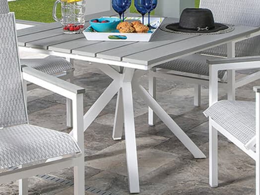 Windward Design Group Tahoe Plank MGP Aluminum Square Patio Dining Table with Umbrella Hole