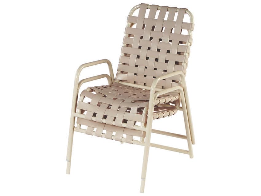 Windward Design Group Country Club Strap Aluminum Outdoor Patio Dining Chair Cross Weave
