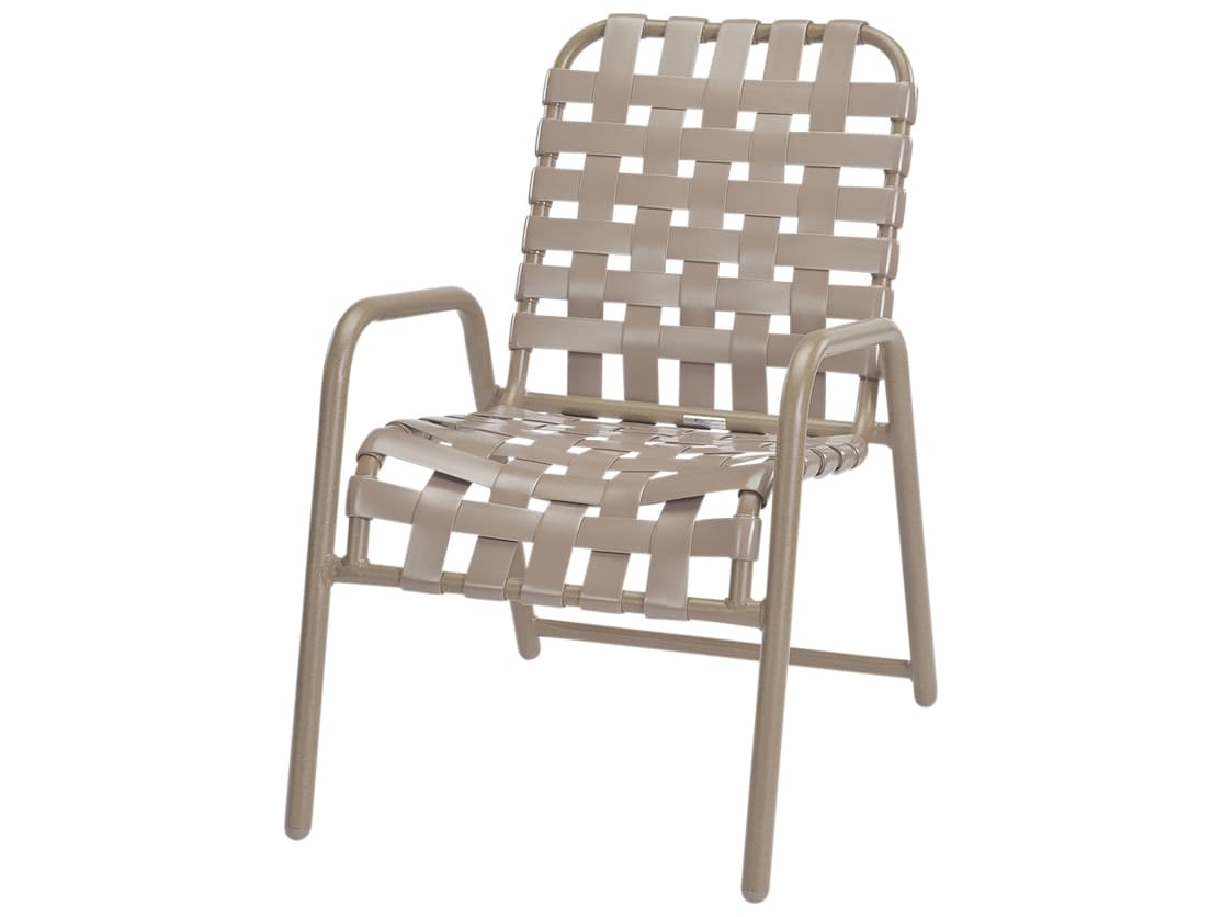 Windward Design Group Neptune Strap Aluminum Stacking Outdoor Patio Dining Chair Cross Weave