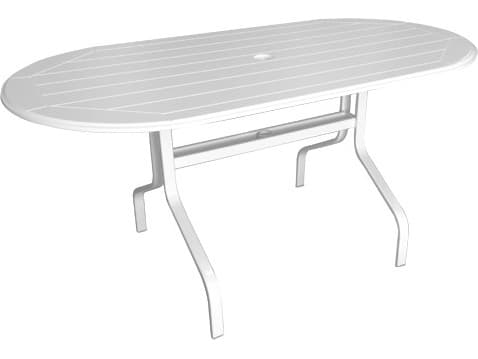 Windward Design Group Newport MGP Table with Umbrella Holes Aluminum Oval Outdoor Dining Table with Umbrella Hole