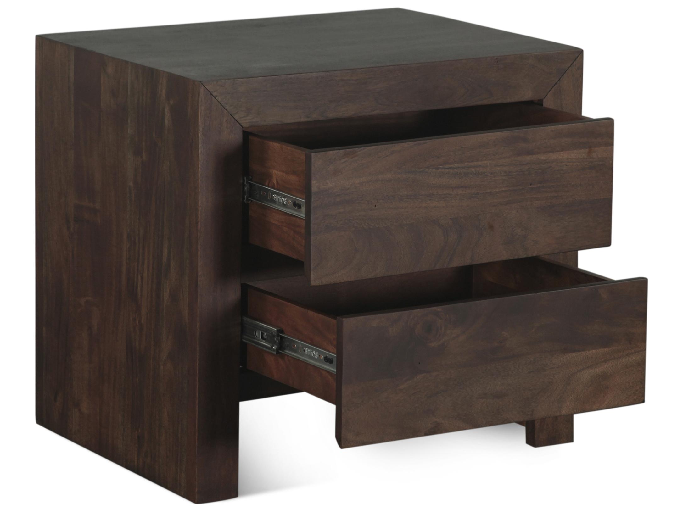 World Interiors Acadia 2-Drawers Brown Acacia Wood Nightstand