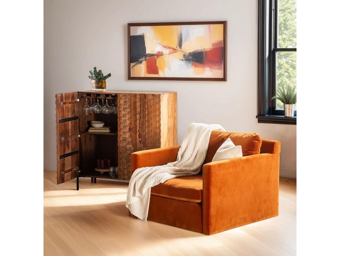 World Interiors Acres Solid Wood Brown Bar Cabinet