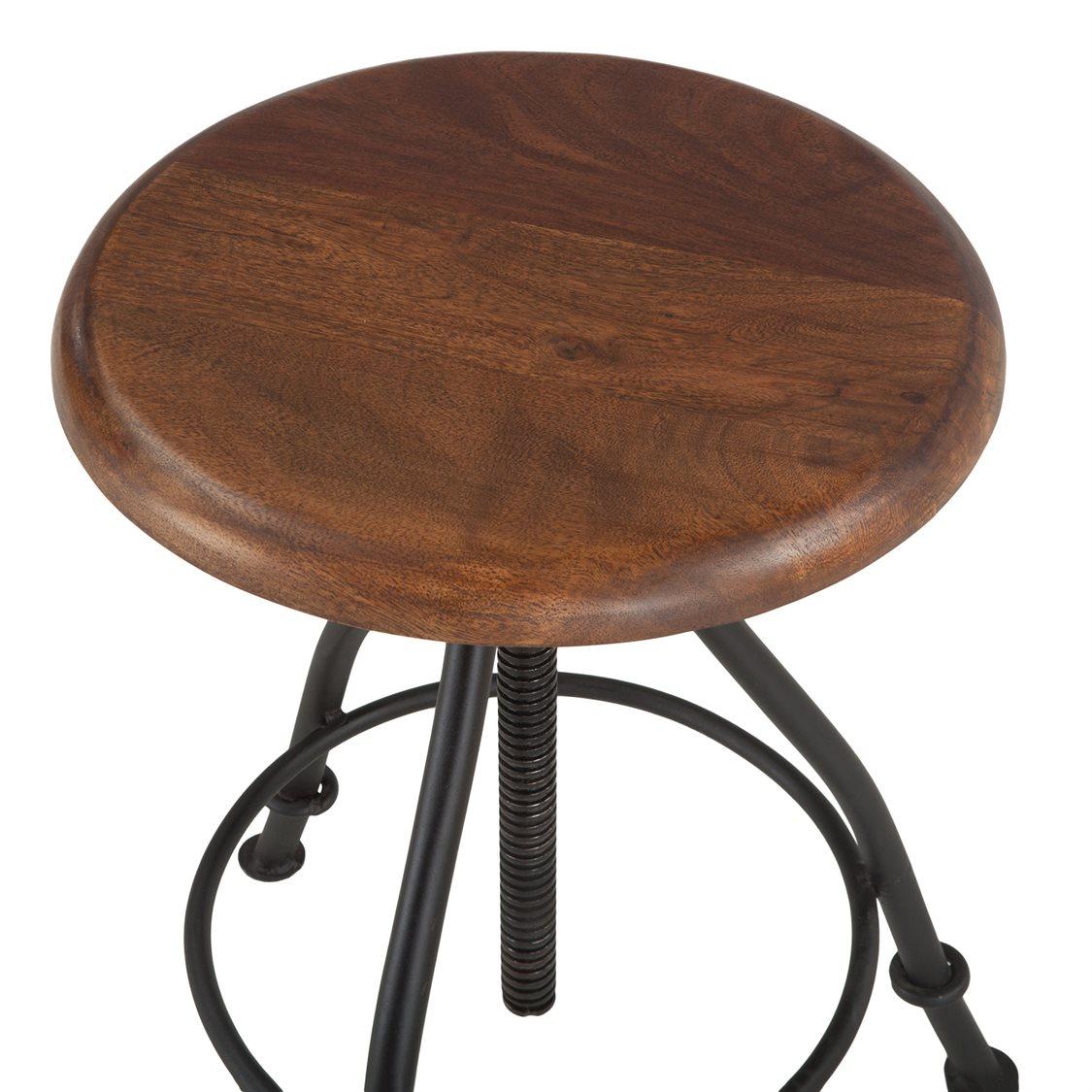 World Interiors Artezia Adjustable Teak Wood Walnut Bar Stool