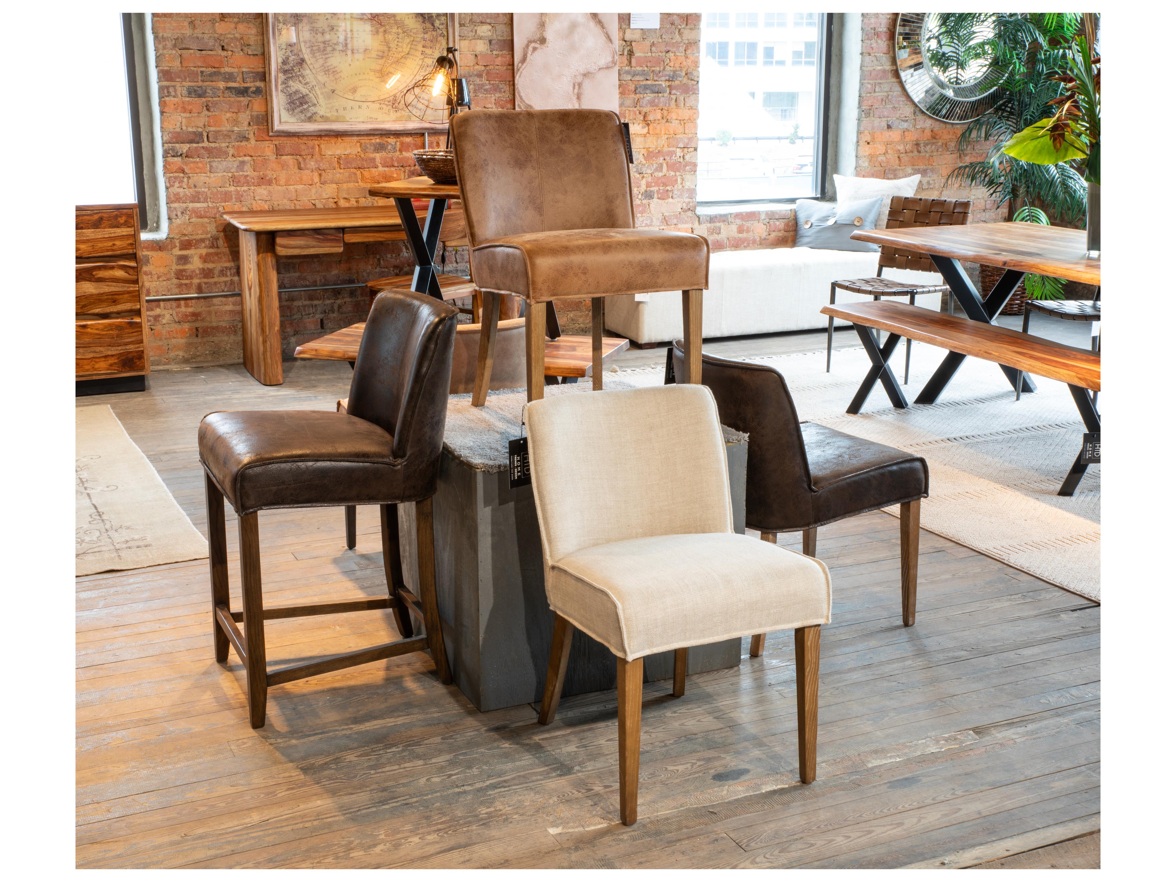 World Interiors Avery Natural Leather Birch Wood Counter Stool