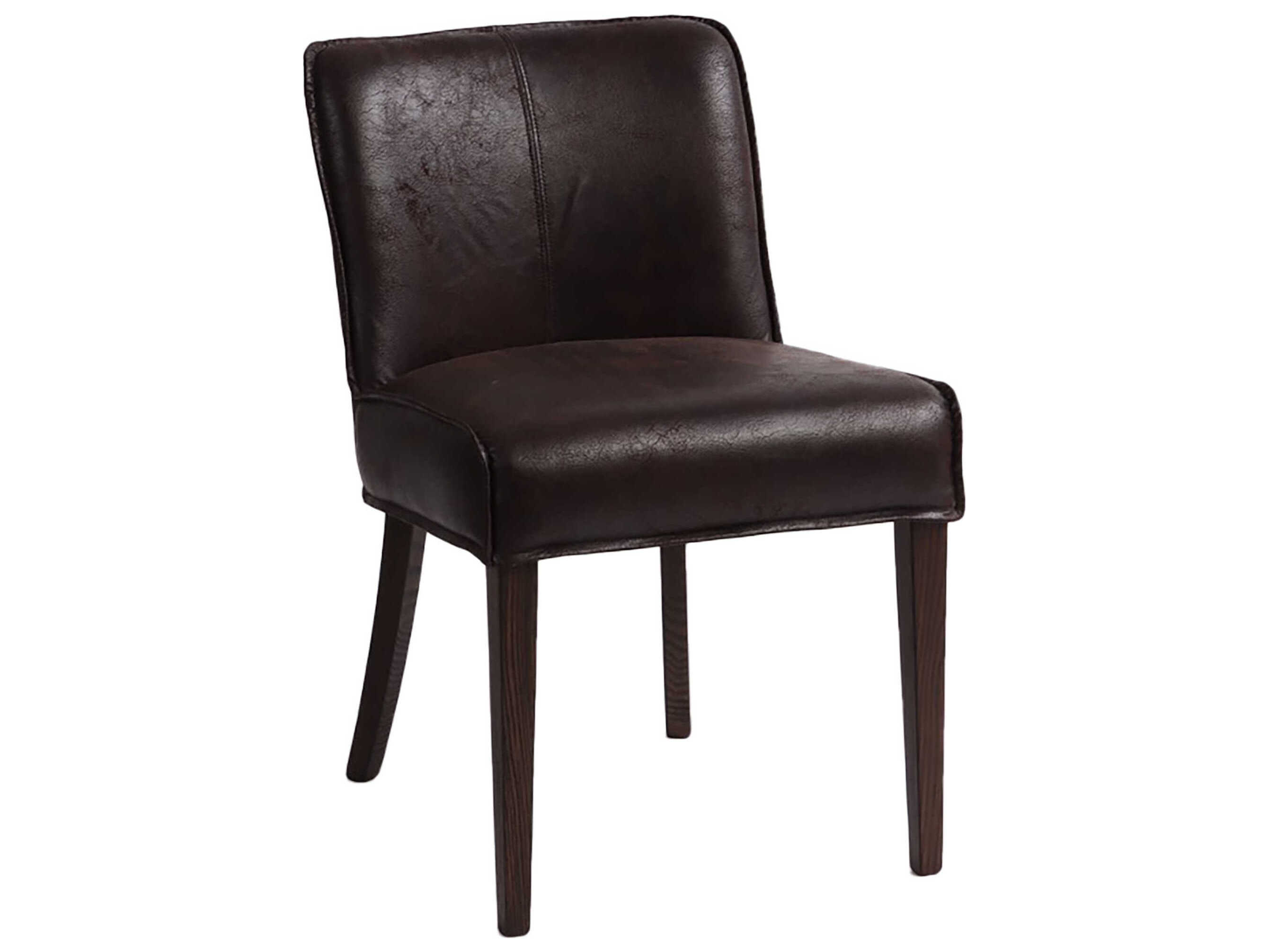World Interiors Avery Oak Wood Black Leather Side Dining Chair