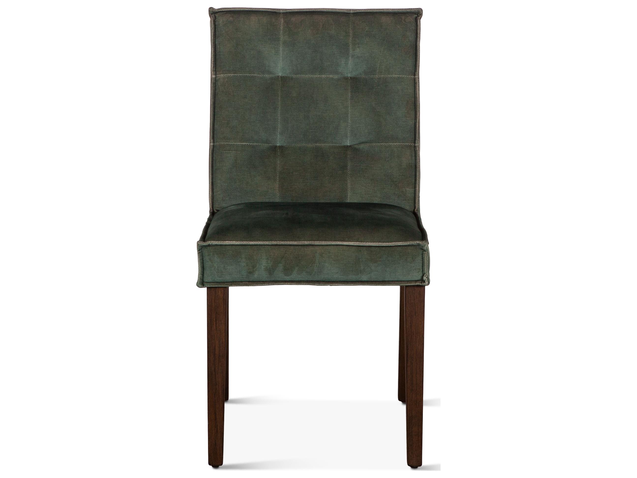 World Interiors Aven Solid Wood Green Velvet Upholstered Armless Dining Chair