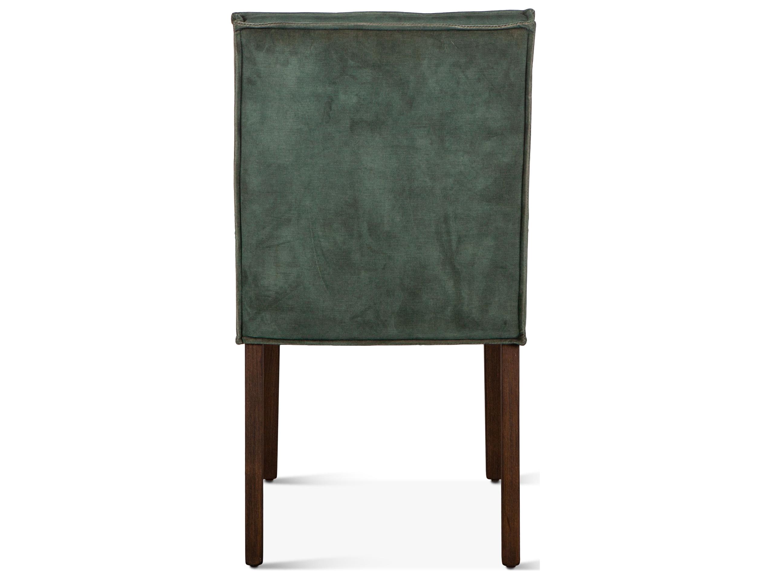 World Interiors Aven Solid Wood Green Velvet Upholstered Armless Dining Chair