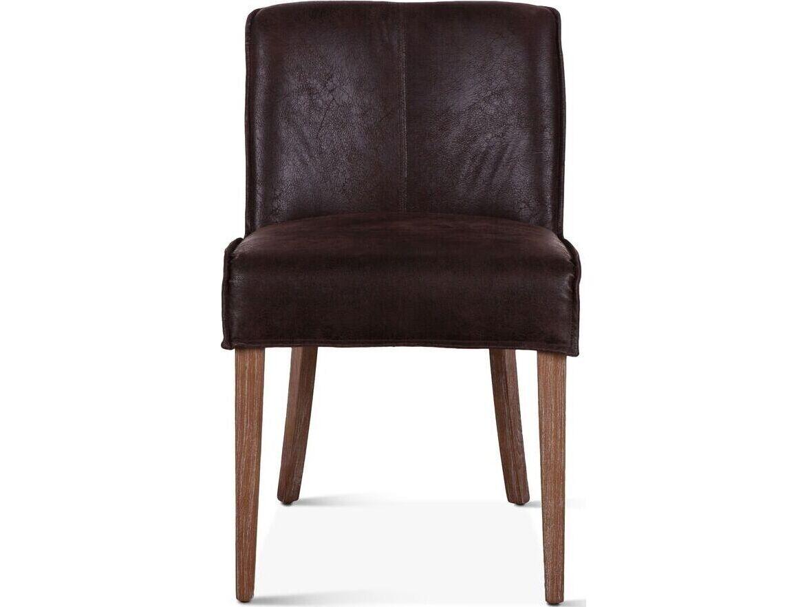 World Interiors Avery Oak Wood Brown Leather Armless Dining Chair