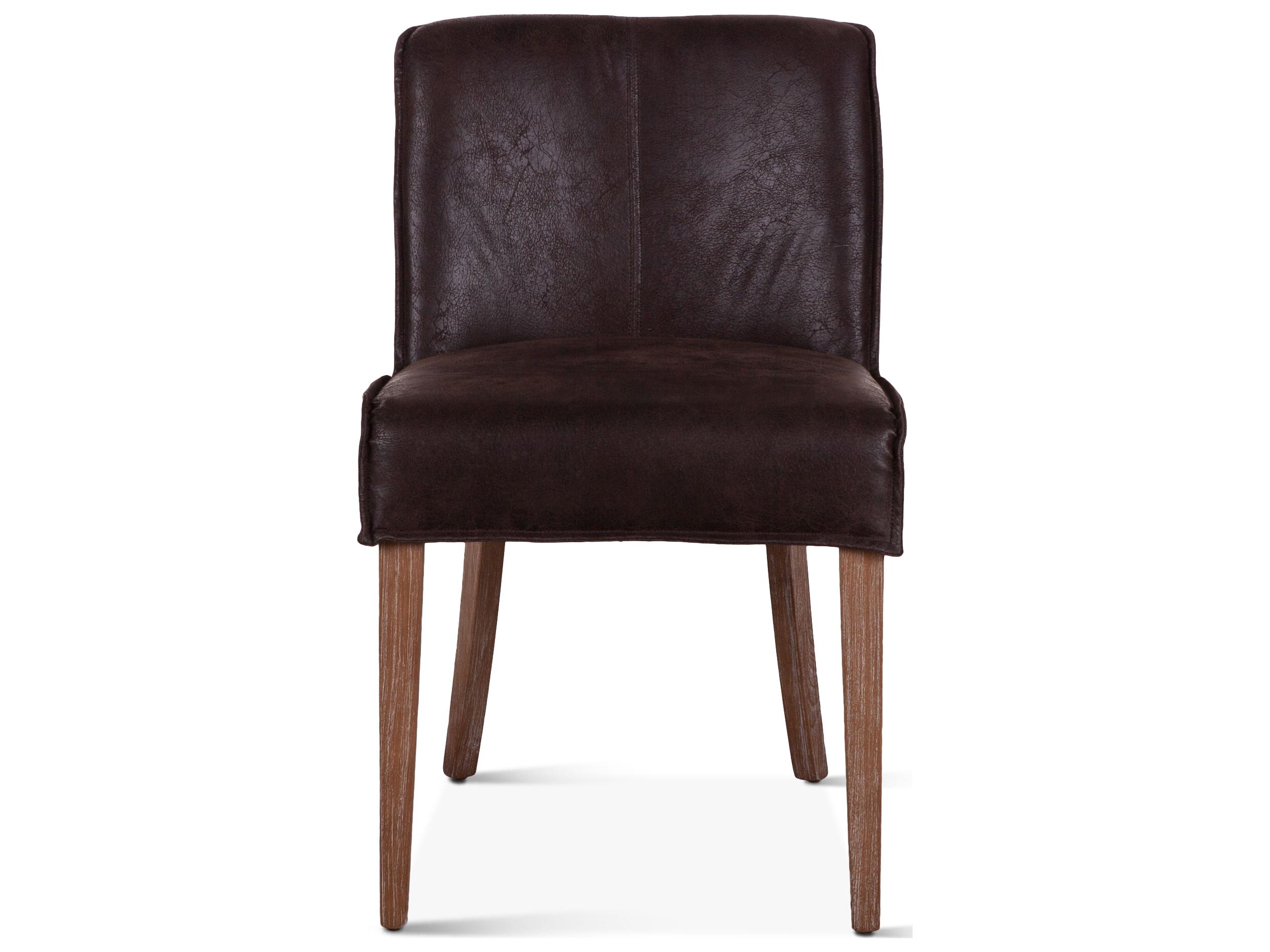 World Interiors Avery Oak Wood Brown Leather Armless Dining Chair