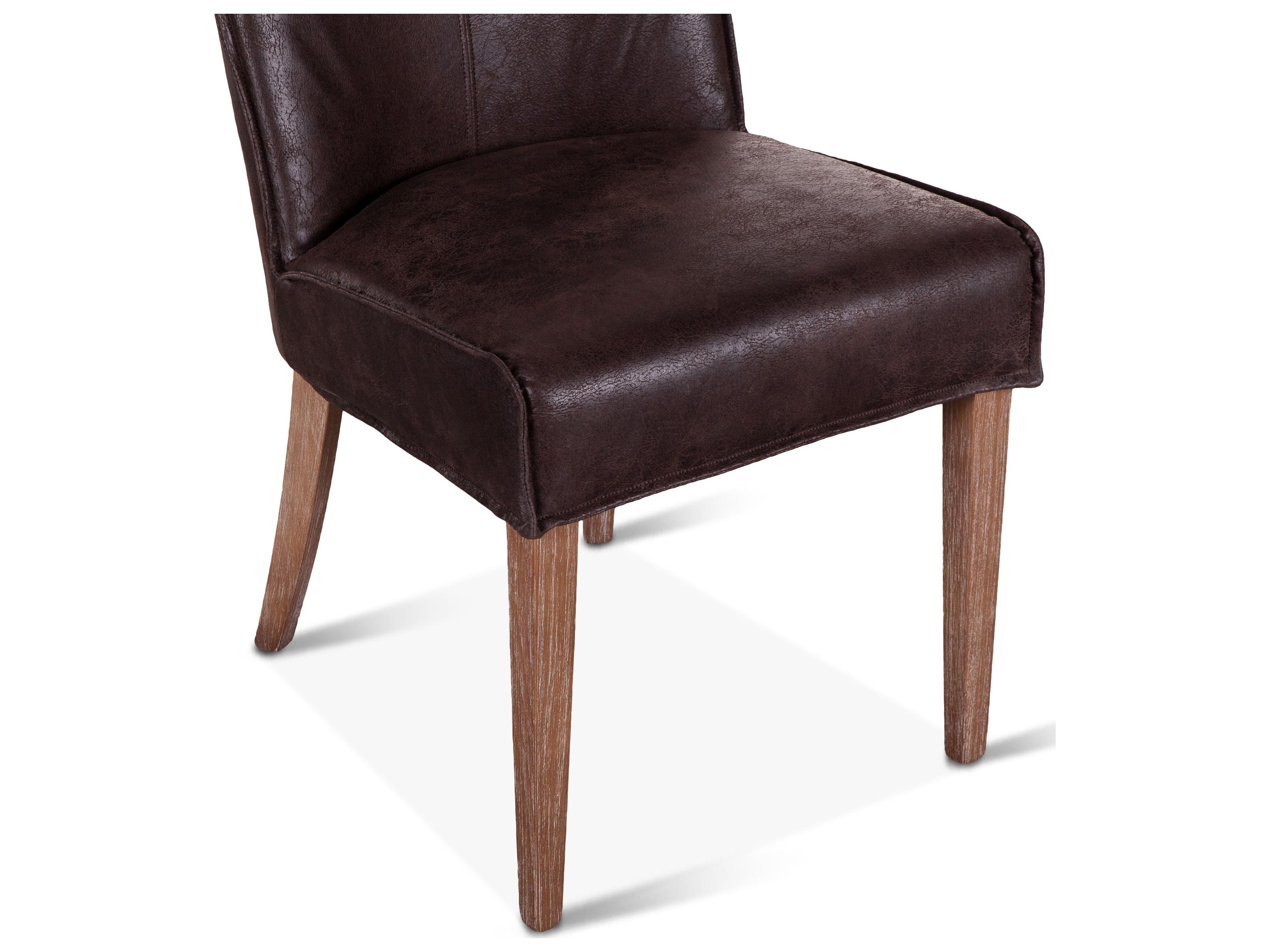 World Interiors Avery Oak Wood Brown Leather Armless Dining Chair