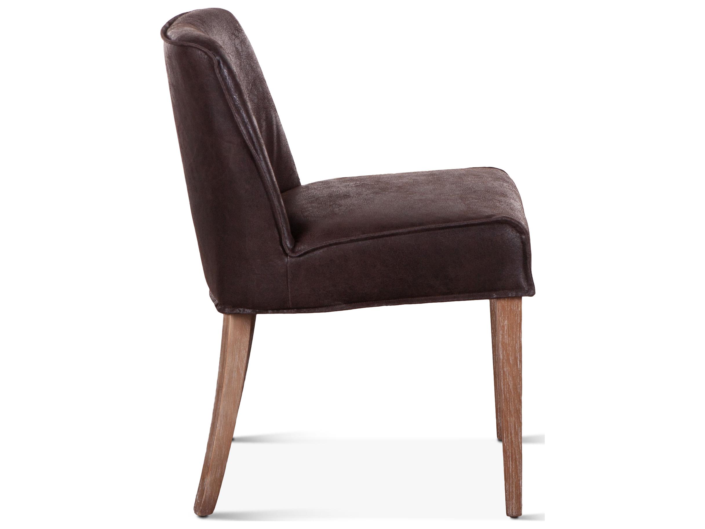 World Interiors Avery Oak Wood Brown Leather Armless Dining Chair