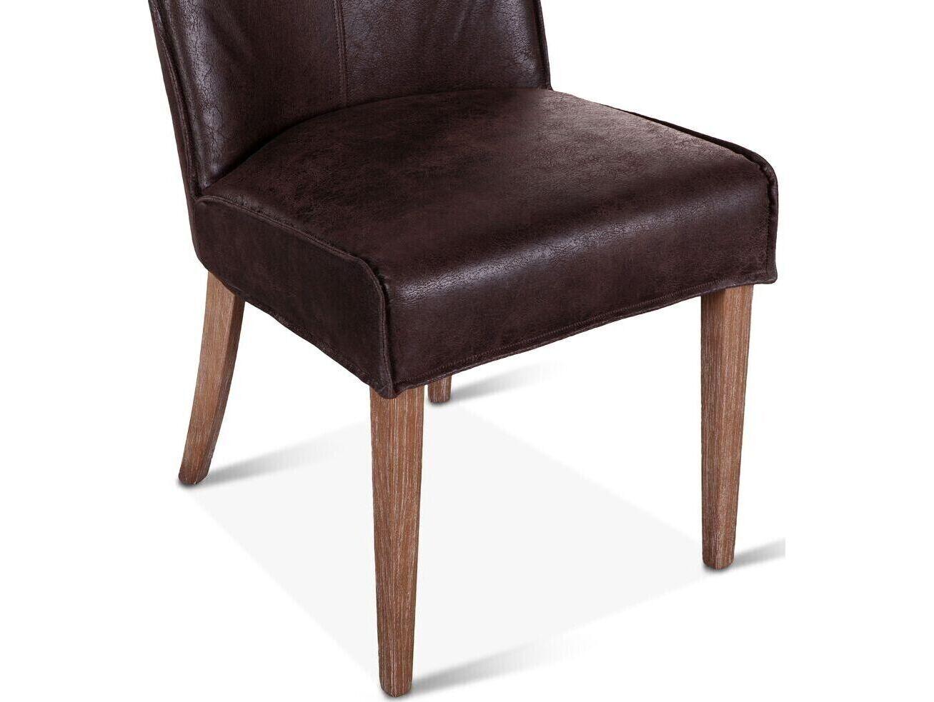World Interiors Avery Oak Wood Brown Leather Armless Dining Chair